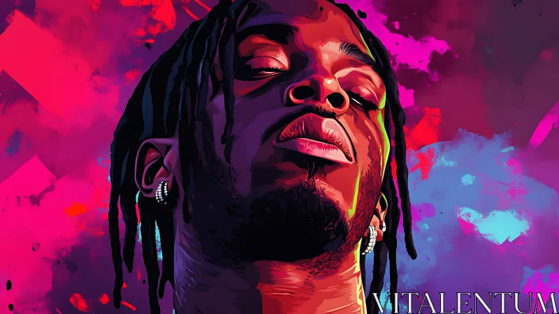 Digital portrait of man with dreadlocks on vivid backdrop.