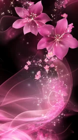 Glistening pink blossoms drift gently through soft starlight