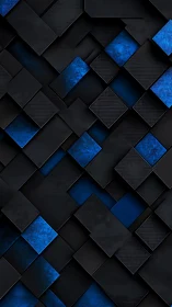 Layered black and blue squares form a sleek abstract pattern.
