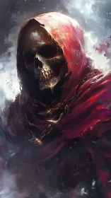 Hooded skeletal reaper painted in high-contrast digital chiaroscuro