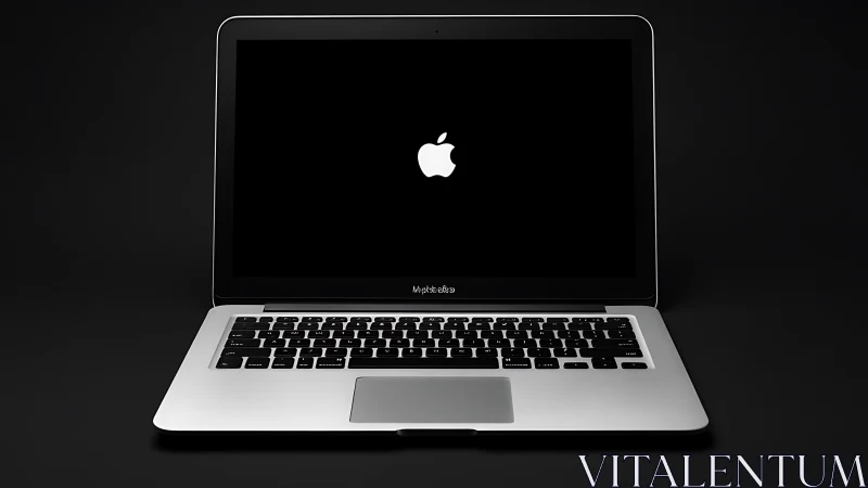 Aluminum unibody laptop with illuminated logo on black screen