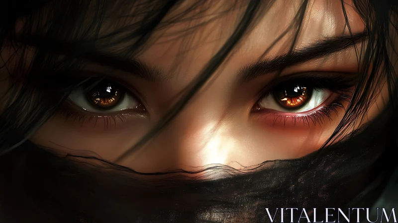 Intense amber eyes rendered in hyperreal digital portrait closeup