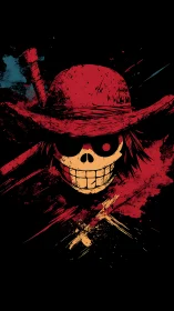 Scarlet outlaw skull ignites a storm of reckless seas.