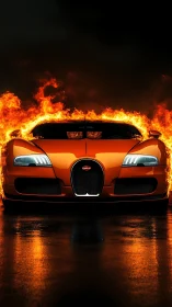 Orange Bugatti Veyron Engulfed in Flames.