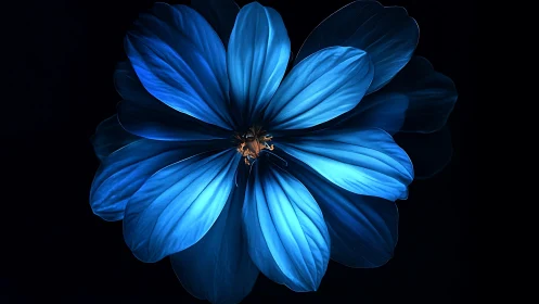 Luminous Blue Cosmos Flower with Central Golden Stamen