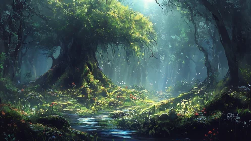 Luminescent Forest Cathedral: Where Mist Whispers Through Ancient Sentinels.