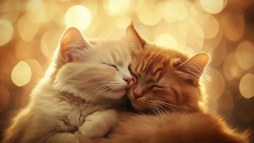 Two cats in warm light with bokeh background effect