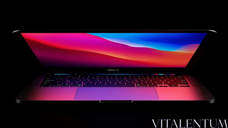 Half-open laptop glows with neon gradient display lighting