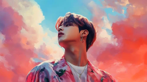 Sky-drenched dreamer tilts toward cotton-candy horizons