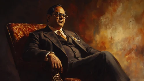 Seated dignitary in chiaroscuro formal portrait painting.