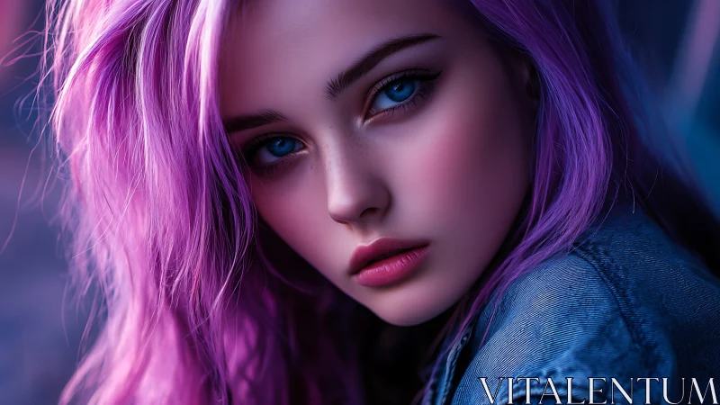 Neon-swept gaze in electric violet and midnight denim glow.