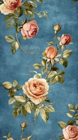 Blush garden roses drifting softly on weathered blue.