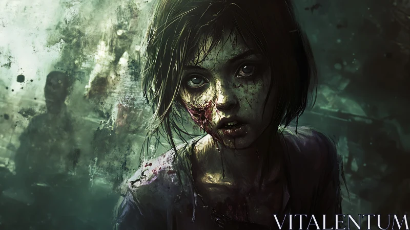 Haunted survivor girl in a moody, painterly nightmare world.
