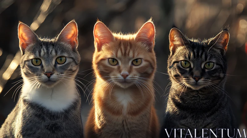 Three Tabby Cats with Backlighting and Golden Hour Illumination