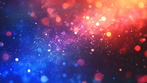 Vibrant bokeh galaxy glows with neon blue and red light.