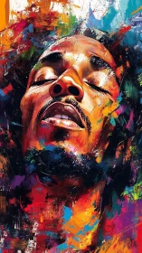 Portrait of serene surrender bathed in explosive color strokes