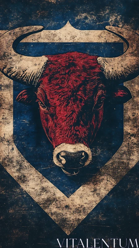 Textured bull emblem with distressed vector shield framing symmetry