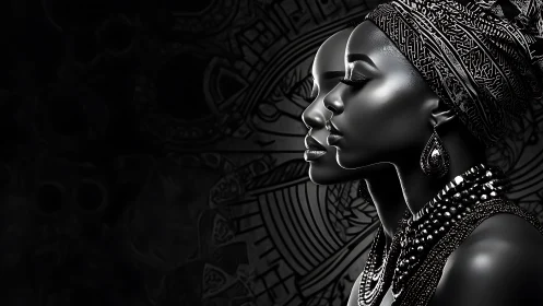Dual Portrait of African Woman in Black and White Digital Art.