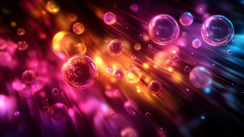 Vibrant Abstract Bubbles in Motion with Neon Light Effects.