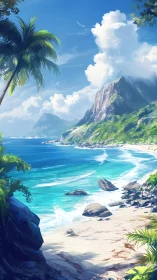 Tropical Paradise Beach with Towering Cliffs and Azure Waters