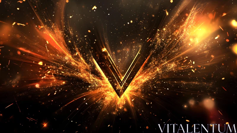 V-shaped Abstract Burst of Golden Light in Dynamic Digital Art.
