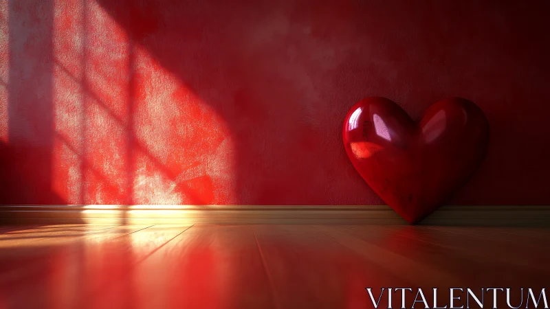 Glossy Polished Heart Form Illuminated By Diffused Crimson Light Emission.
