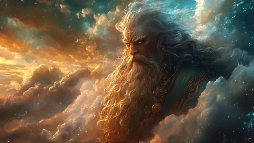Stormbearded sky monarch brooding in molten twilight clouds.