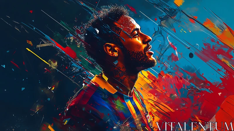 Dynamic digital portrait of soccer player with explosive color field