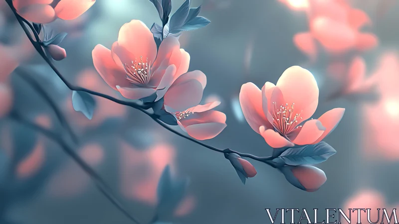 Cherry Blossom Branches with Soft Bokeh Lighting.