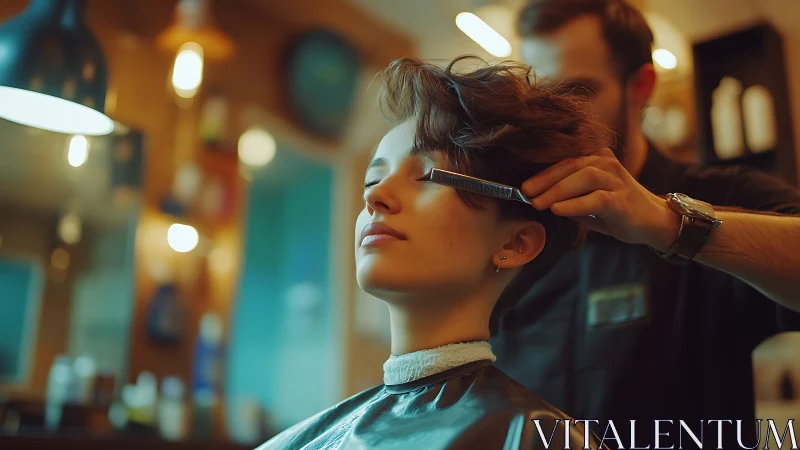 Warm barbershop portrait of short hair scissor-over-comb cut