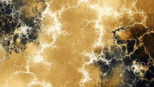 Golden lightning webs drift across a dark cosmic storm