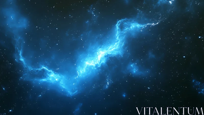 Blue ionized nebula structure across dense star field.