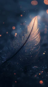 Glimmering feather resting in a quiet midnight glow.