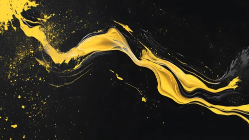 Dynamic yellow and black abstract paint wave on dark background.
