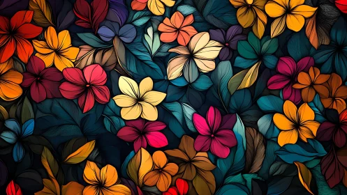 Vibrant Floral Tapestry Against Dark Navy Canvas