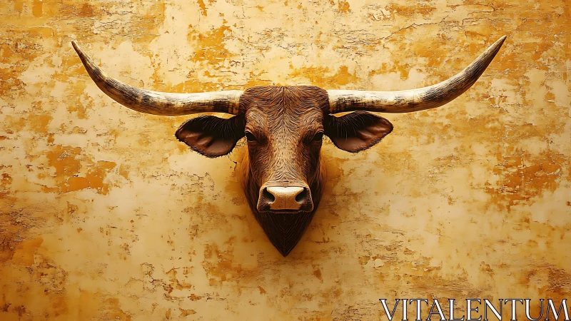 Longhorn spirit quietly crowns a weathered golden wall