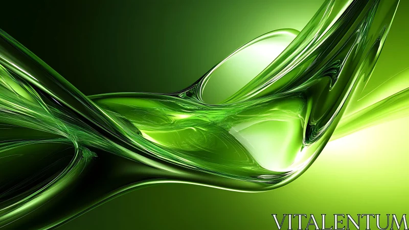 Vibrant Green Abstract Fluid Wave Digital Art With Glossy Finish.