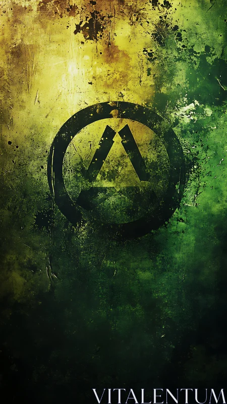 Grunge abstract symbol on green and yellow textured background