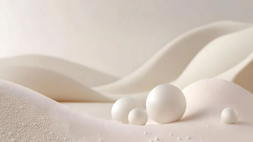 Minimalist ivory spheres rest on softly sculpted dunes.