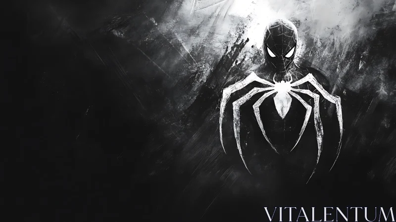 Shadowed spider hero in bold black and white power pose.