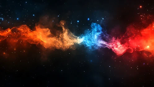 Colorful nebula-like energy stream crosses star field