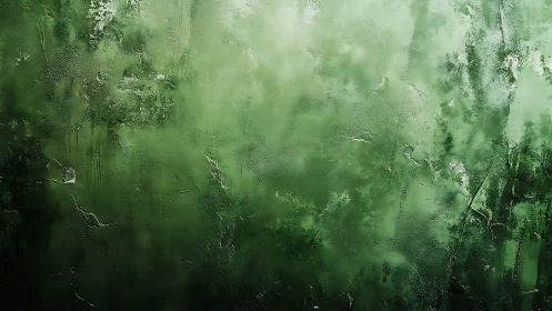 Emerald fog drifts across a weathered, cracked wall dreamscape