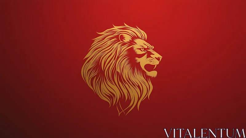 Lion head profile rendered in stylized golden vector art