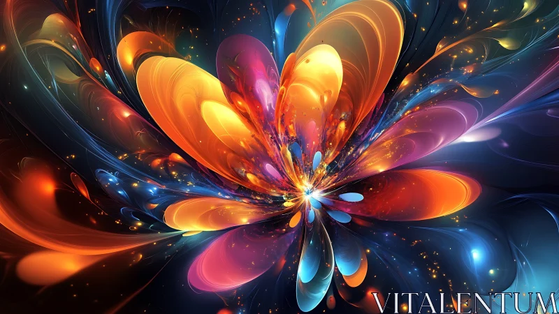 Cosmic Petal Bloom Exploding in Prismatic Nightfall.