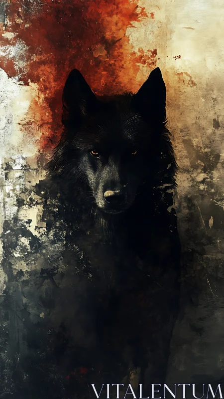 Dark wolf portrait with abstract textured background.