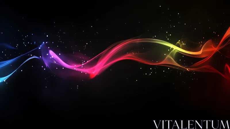 Vibrant neon light waves flow across a deep black void
