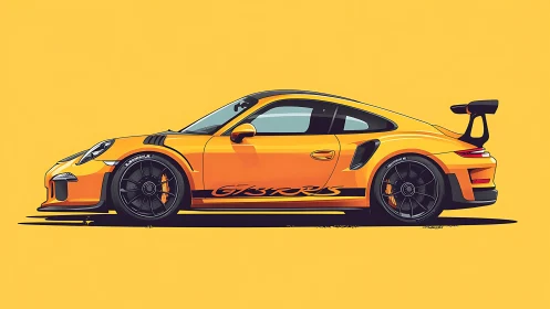 Bold orange sports car illustration glows against sunny yellow