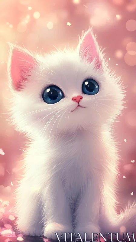 Luminous Feline Enchantment: Pink-Eared Kitten Adrift in Soft Glow.