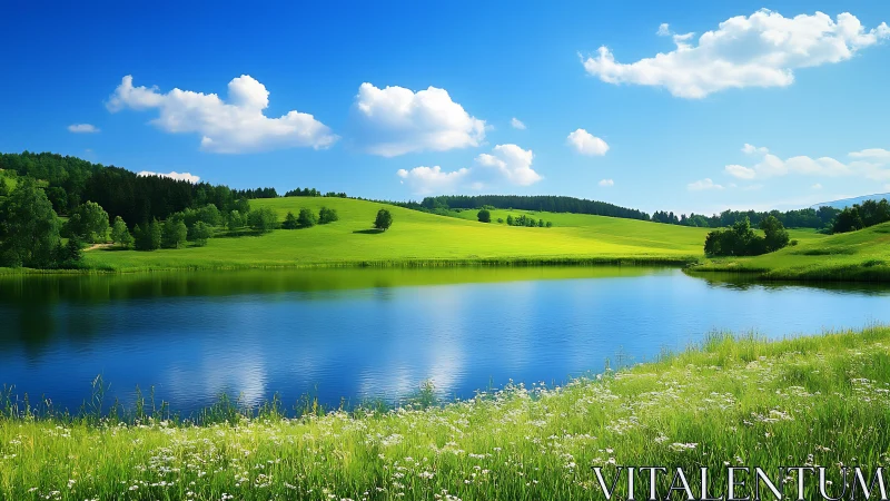 Radiant temperate lake with saturated pastoral gradients.
