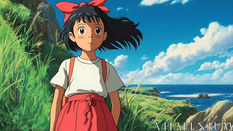 Anime coastal character study with cinematic scenic depth.